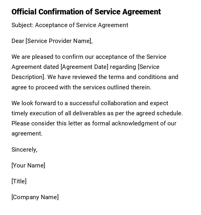 Official Confirmation of Service Agreement Official Confirmation of Service Agreement