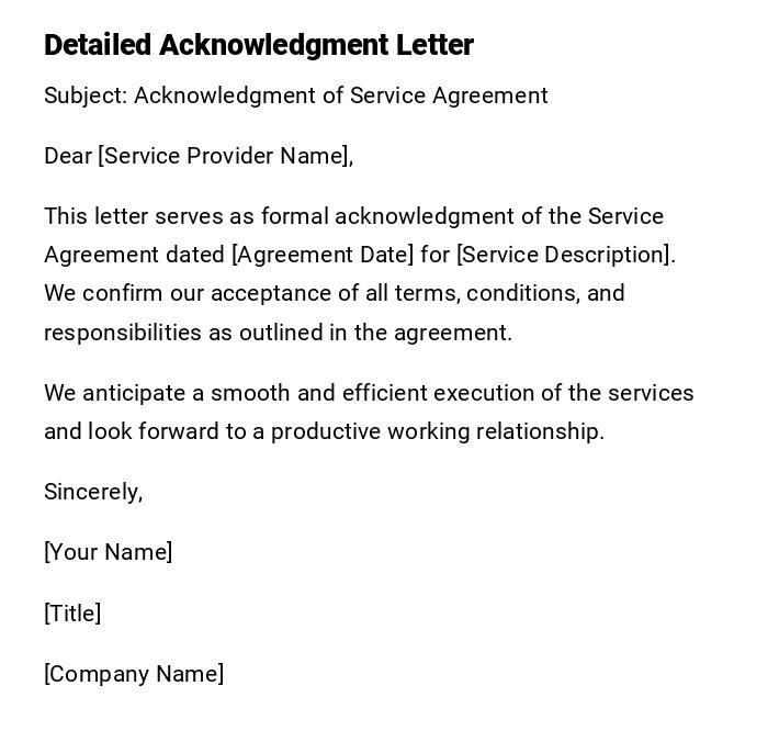 Detailed Acknowledgment Letter Detailed Acknowledgment Letter