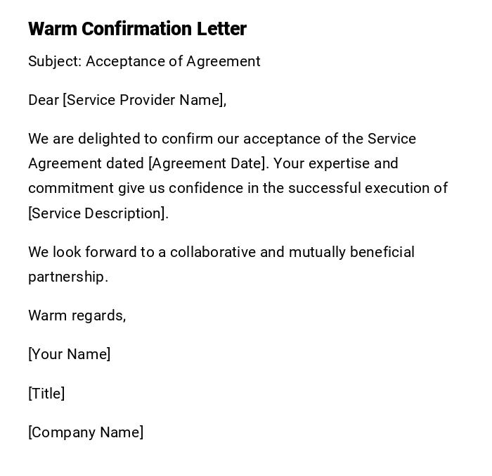 Warm Confirmation Letter Warm Confirmation Letter