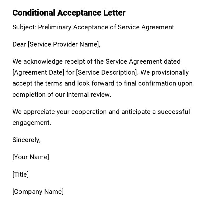Conditional Acceptance Letter Conditional Acceptance Letter