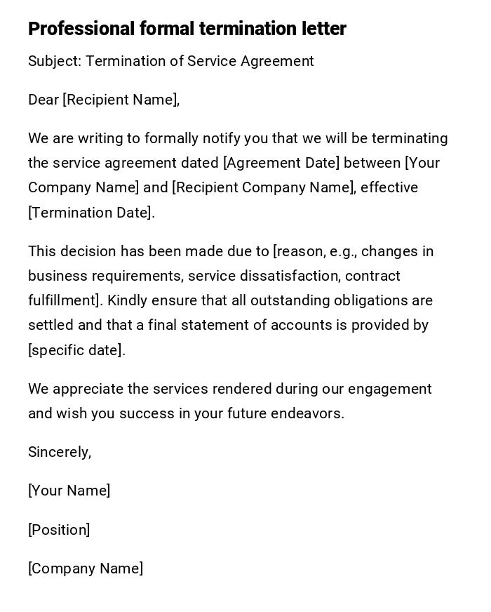 Professional formal termination letter Professional formal termination letter