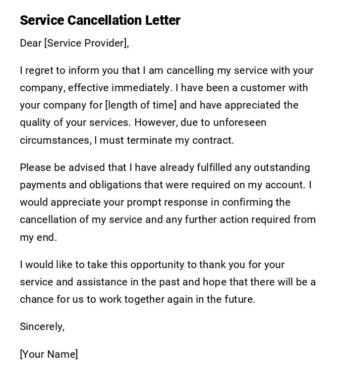 Service Cancellation Letter