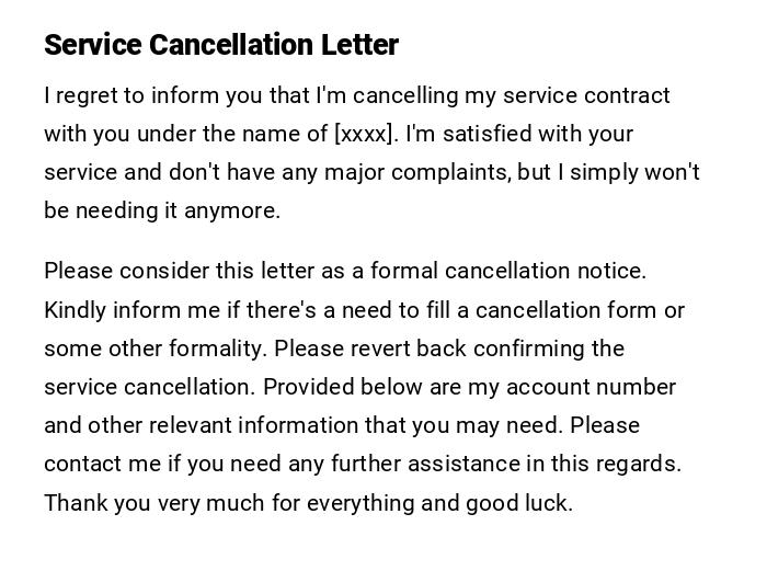 Service Cancellation Letter
