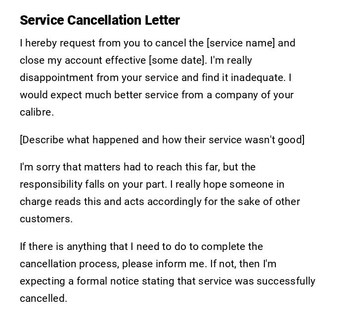 Service Cancellation Letter