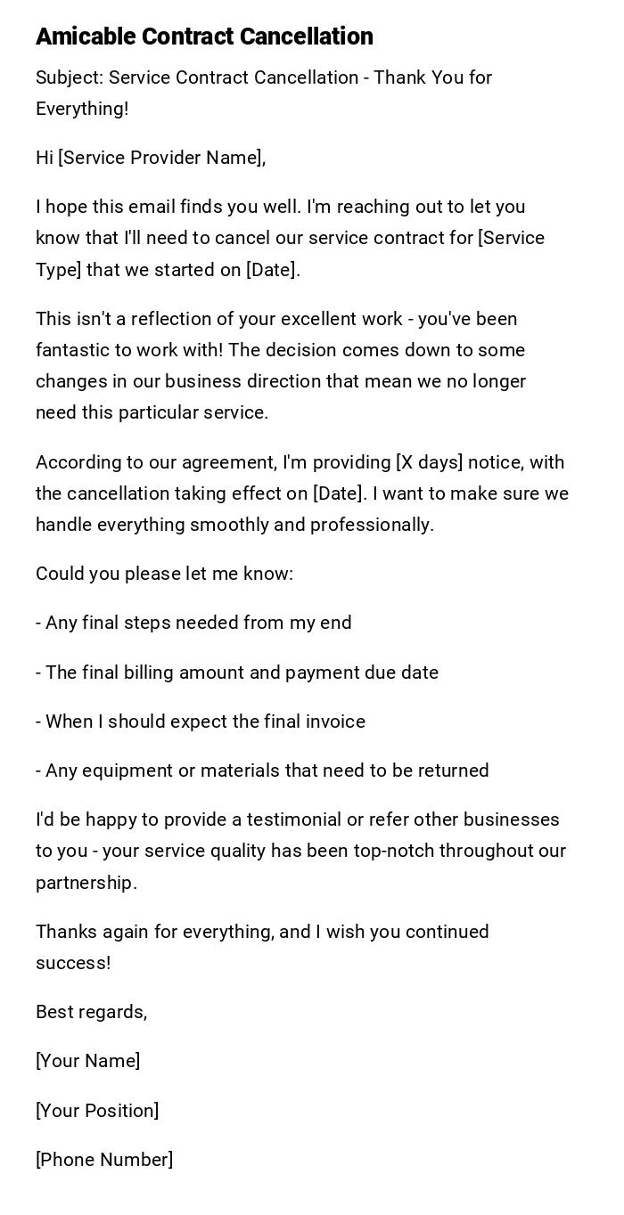 Amicable Contract Cancellation Amicable Contract Cancellation