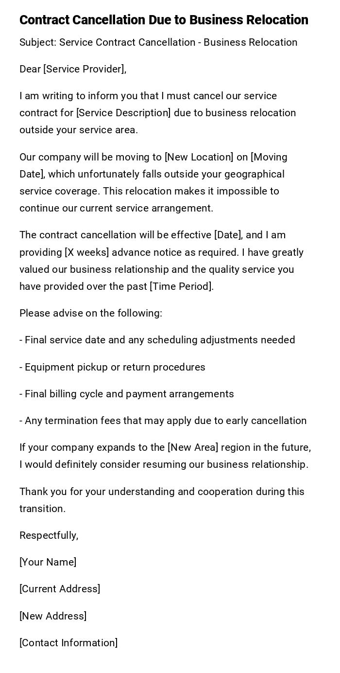 Contract Cancellation Due to Business Relocation Contract Cancellation Due to Business Relocation