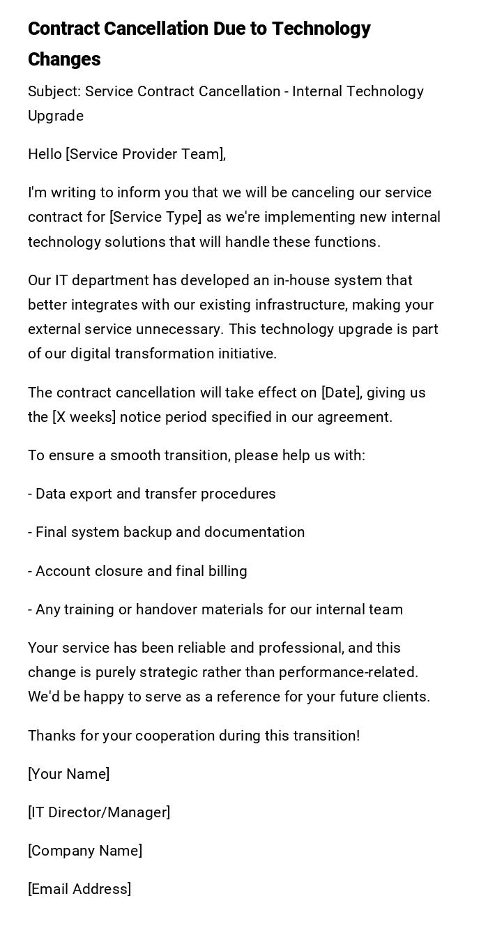 Contract Cancellation Due to Technology Changes Contract Cancellation Due to Technology Changes