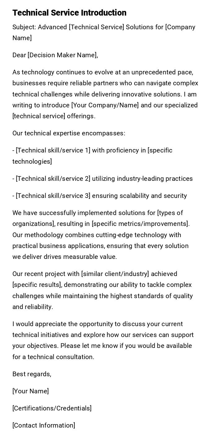 Technical Service Introduction Technical Service Introduction