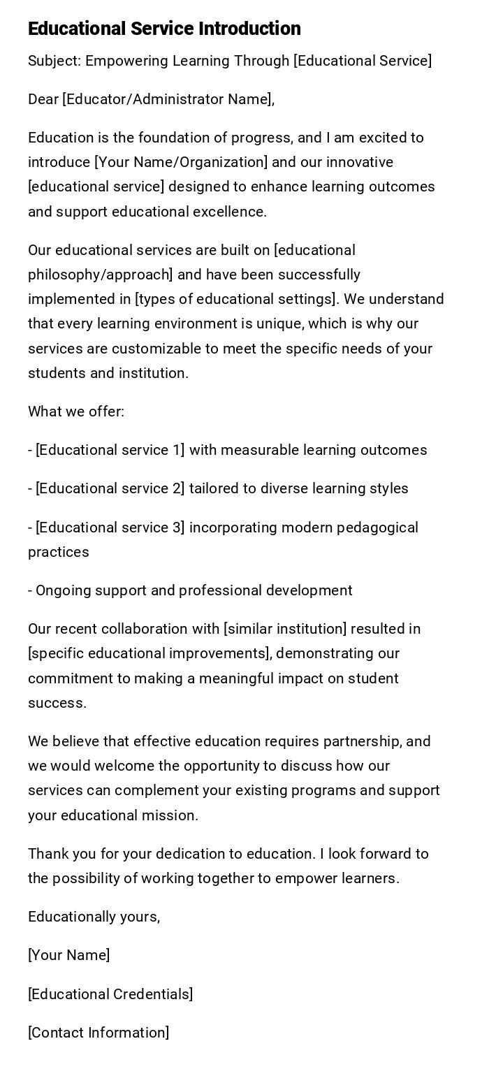 Educational Service Introduction Educational Service Introduction