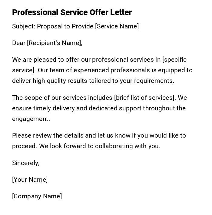 Professional Service Offer Letter Professional Service Offer Letter
