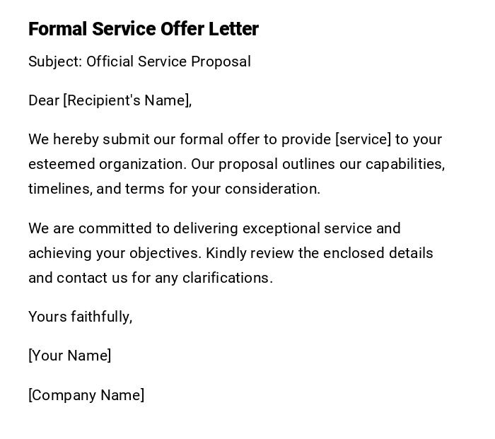 Formal Service Offer Letter Formal Service Offer Letter