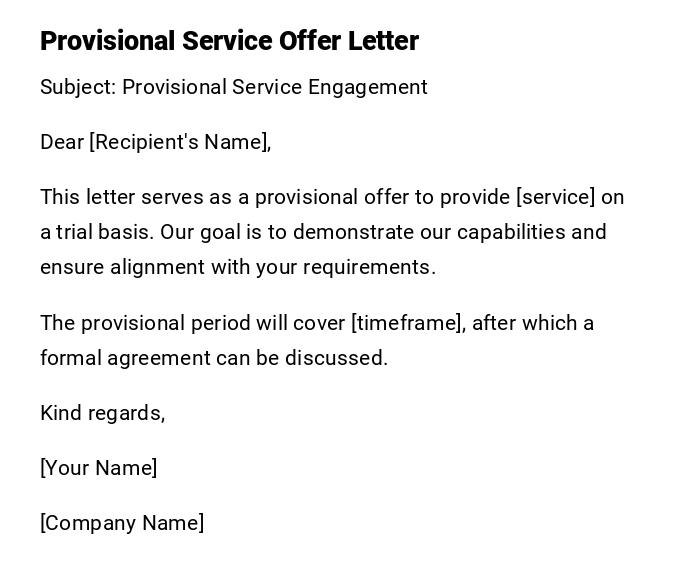 Provisional Service Offer Letter Provisional Service Offer Letter