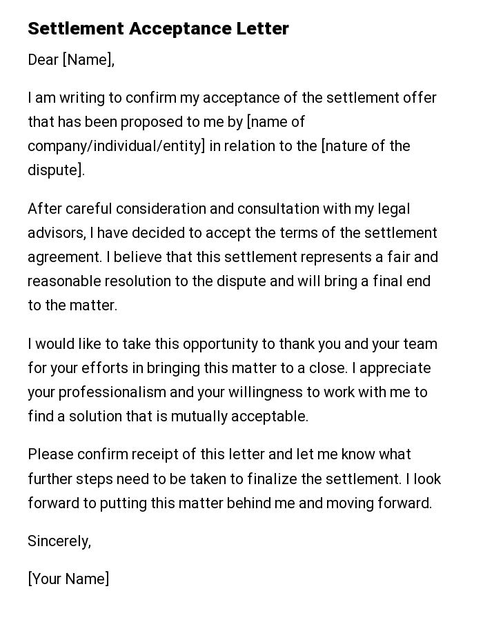 Settlement Acceptance Letter