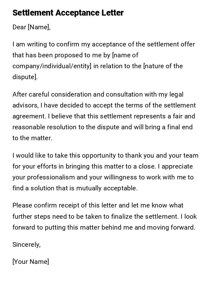 Settlement Acceptance Letter