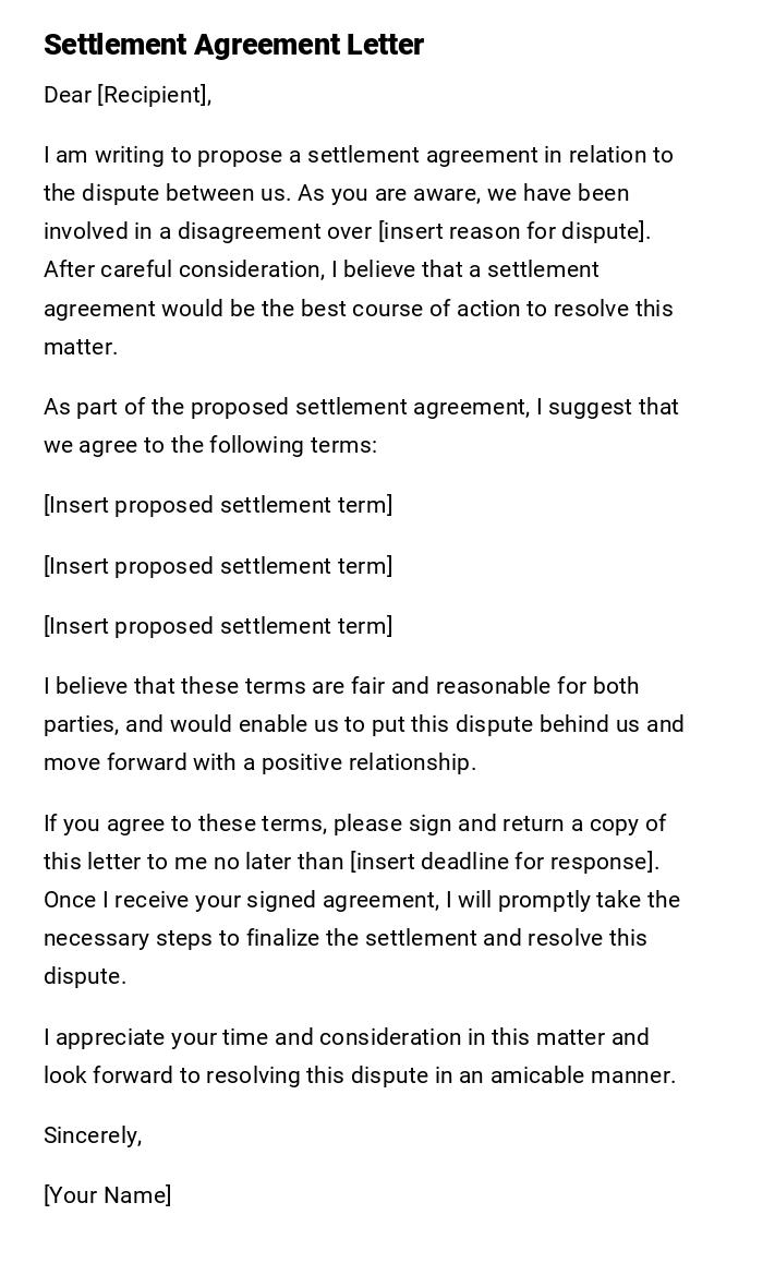 Settlement Agreement Letter