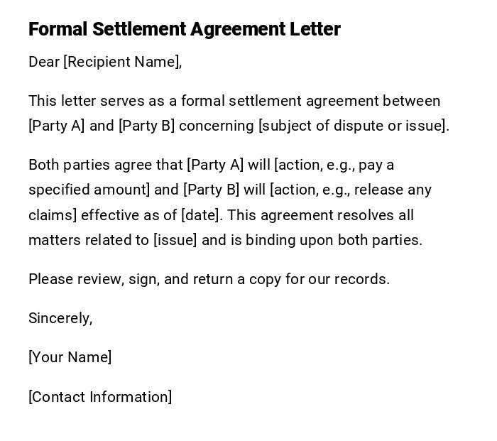 Formal Settlement Agreement Letter