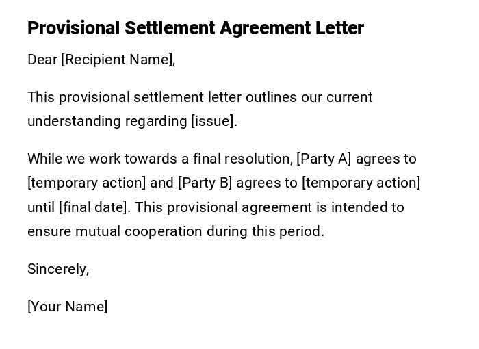 Provisional Settlement Agreement Letter