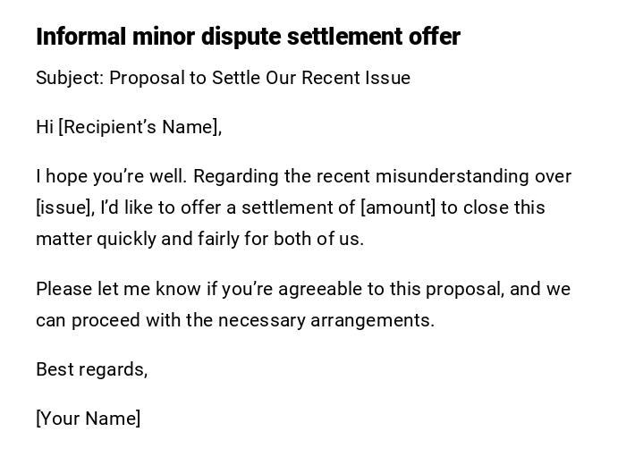 Informal minor dispute settlement offer Informal minor dispute settlement offer