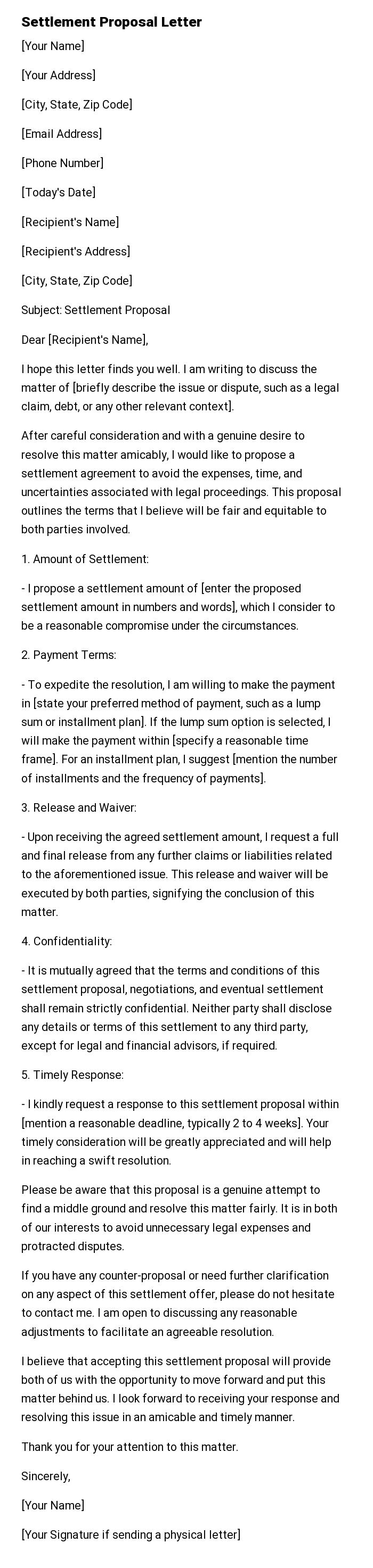 Settlement Proposal Letter