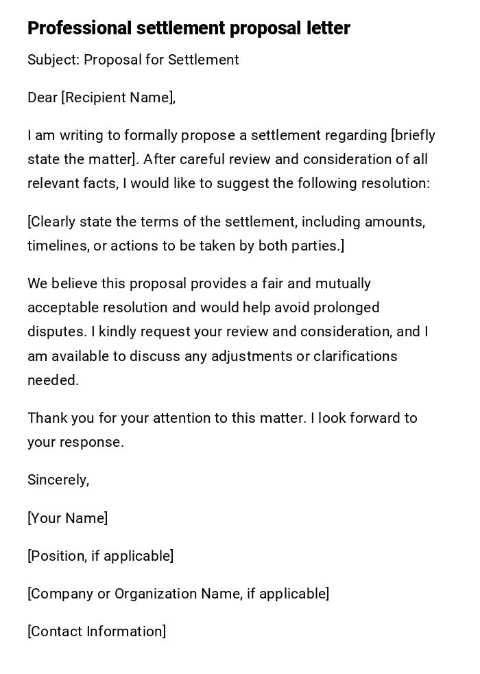 Professional settlement proposal letter Professional settlement proposal letter