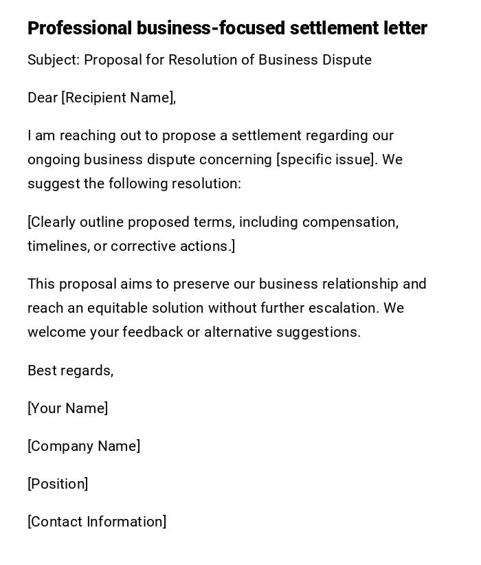Professional business-focused settlement letter Professional business-focused settlement letter