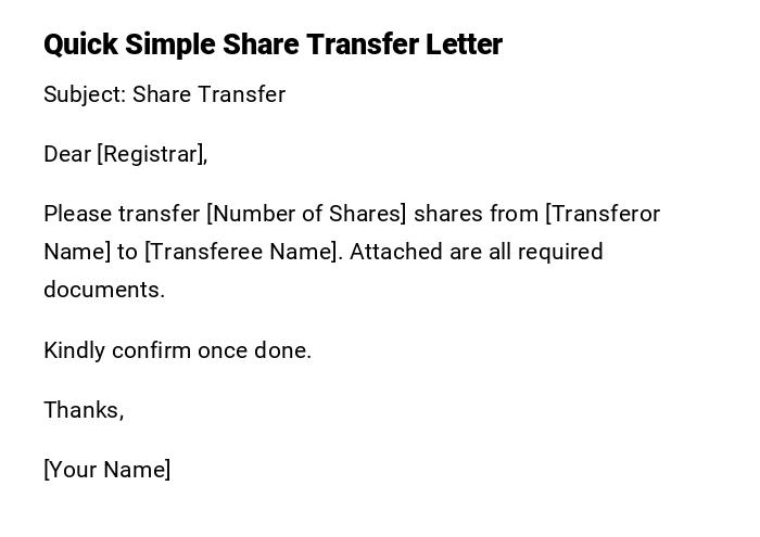 Quick Simple Share Transfer Letter Quick Simple Share Transfer Letter
