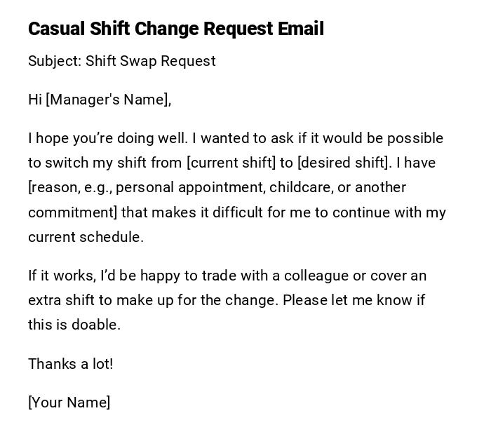 Casual Shift Change Request Email Casual Shift Change Request Email