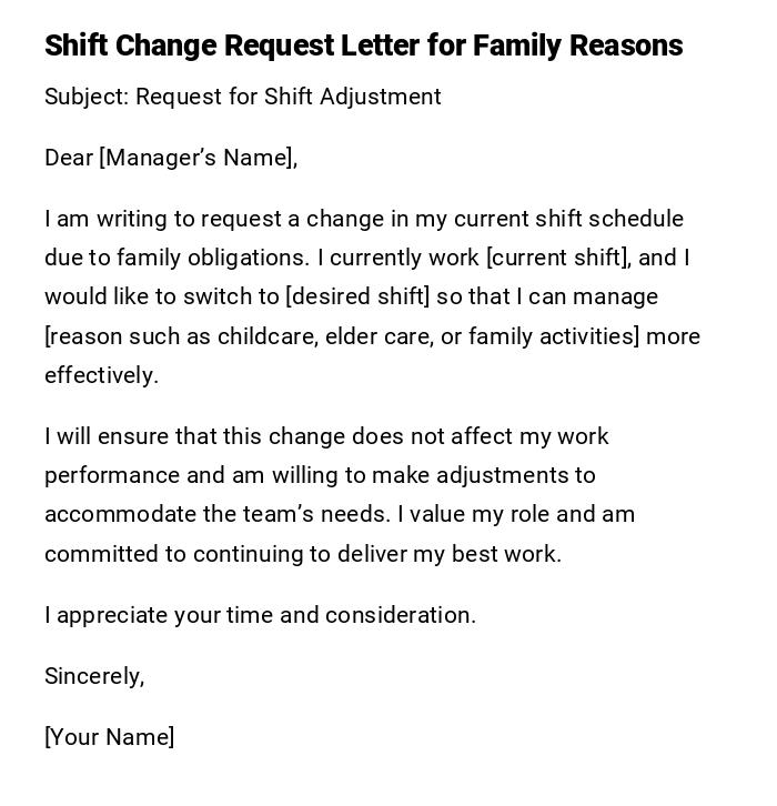 Shift Change Request Letter for Family Reasons Shift Change Request Letter for Family Reasons