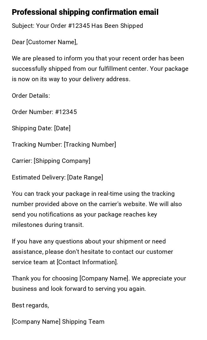 Professional shipping confirmation email Professional shipping confirmation email