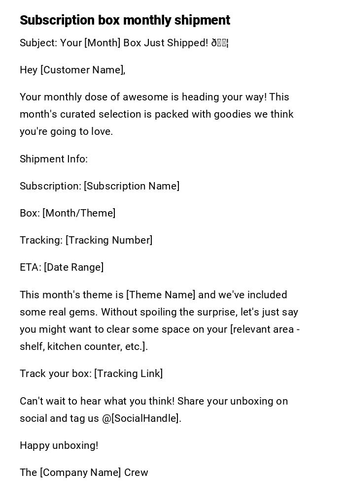 Subscription box monthly shipment Subscription box monthly shipment