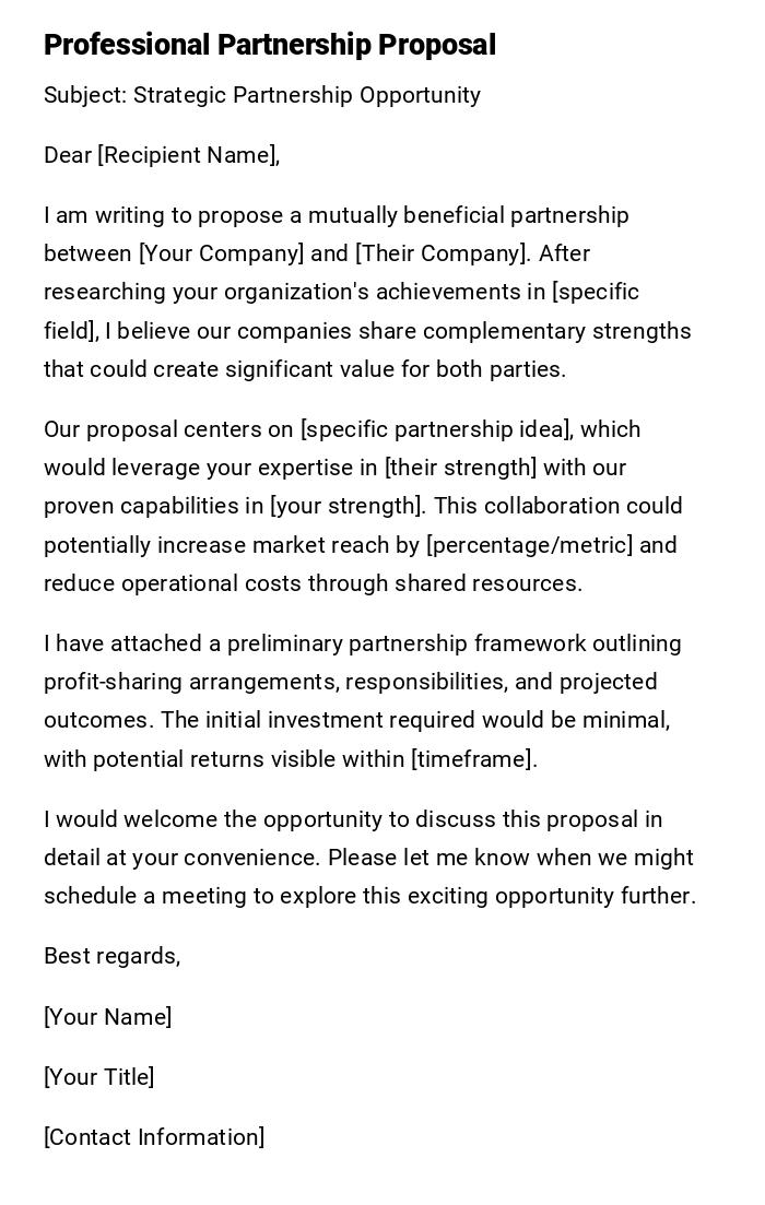 Professional Partnership Proposal Professional Partnership Proposal