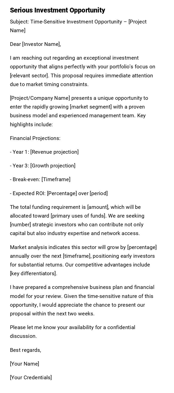Serious Investment Opportunity Serious Investment Opportunity