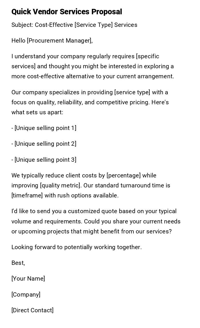 Quick Vendor Services Proposal Quick Vendor Services Proposal