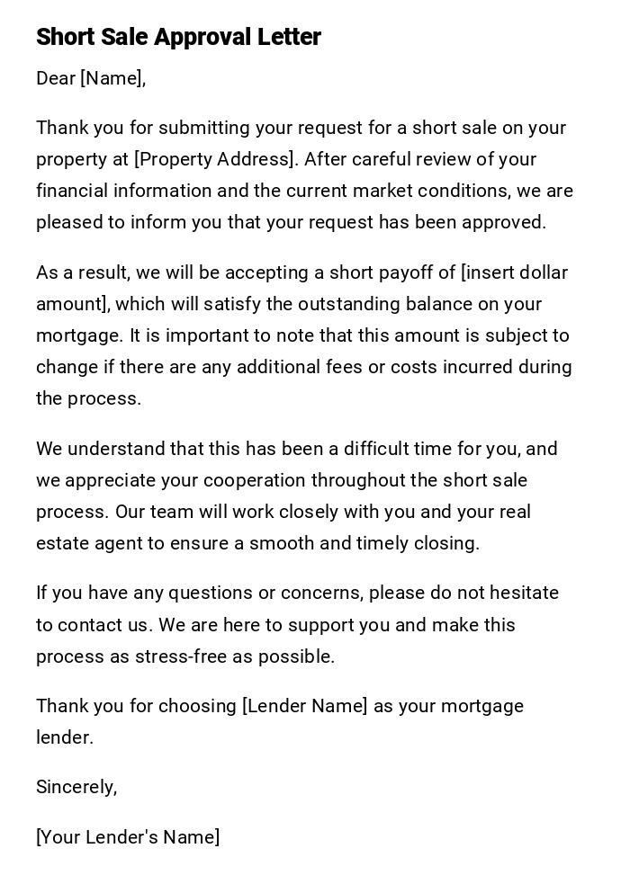 Short Sale Approval Letter