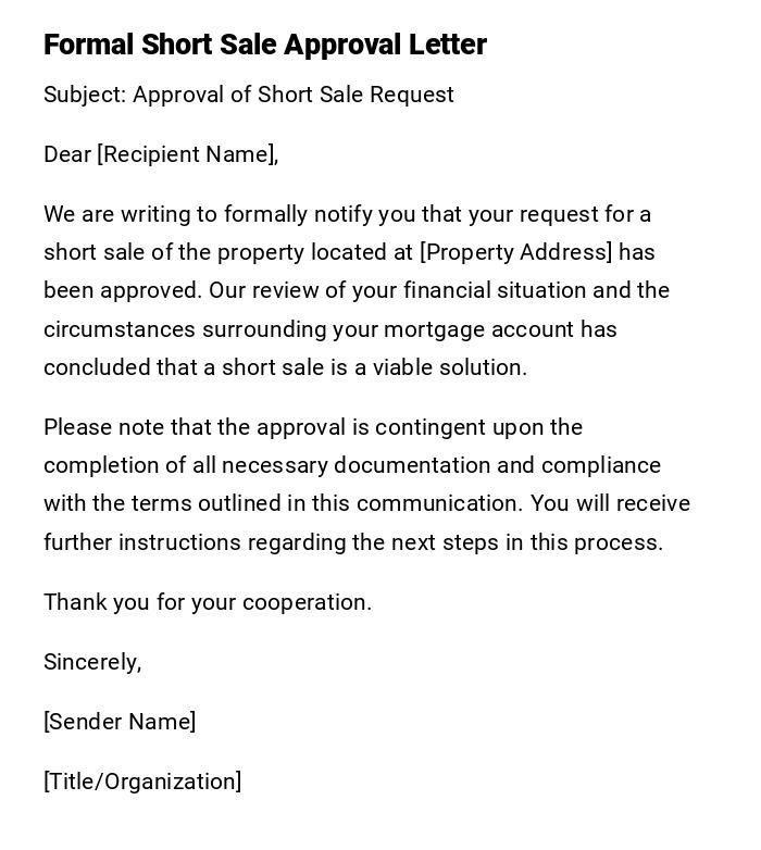 Formal Short Sale Approval Letter