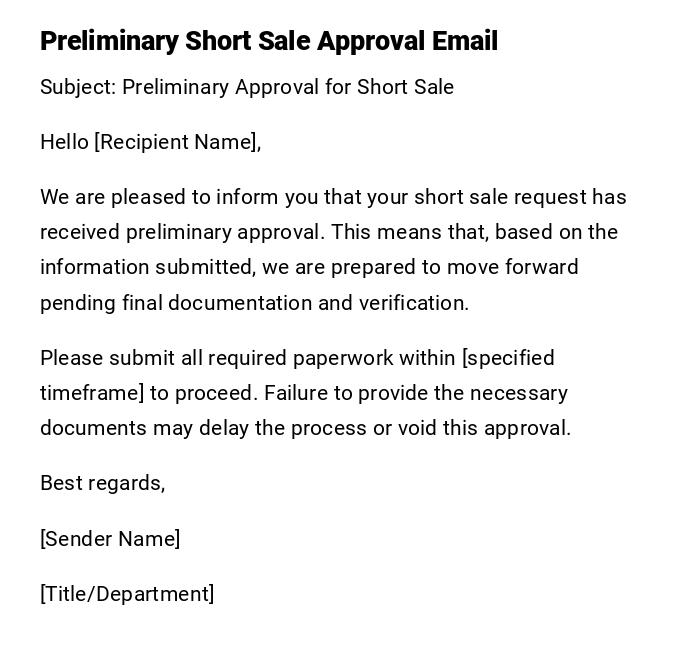 Preliminary Short Sale Approval Email