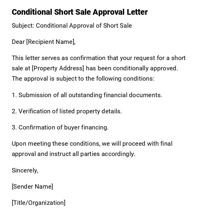 Conditional Short Sale Approval Letter
