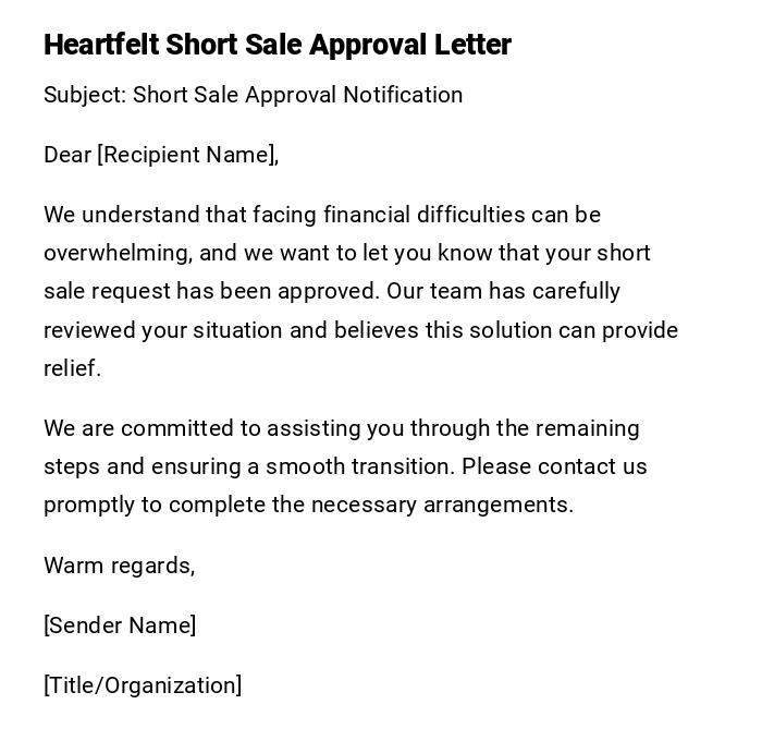 Heartfelt Short Sale Approval Letter