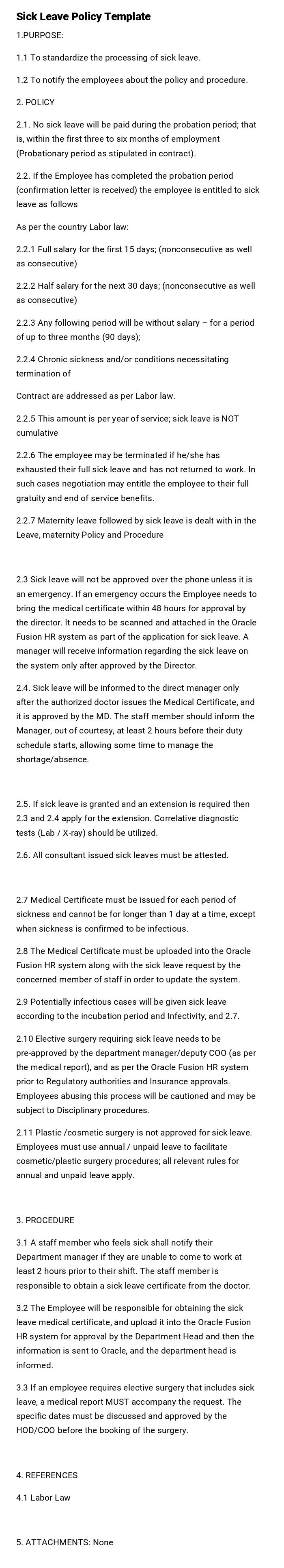 Sick Leave Policy Template Sick Leave Policy Template