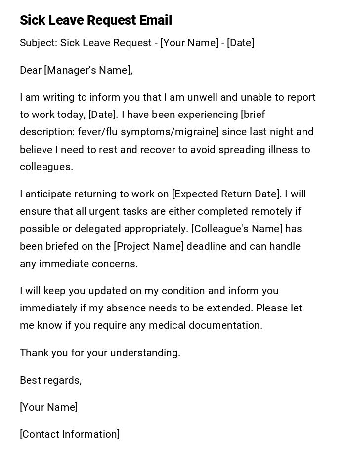 Sick Leave Request Email Sick Leave Request Email