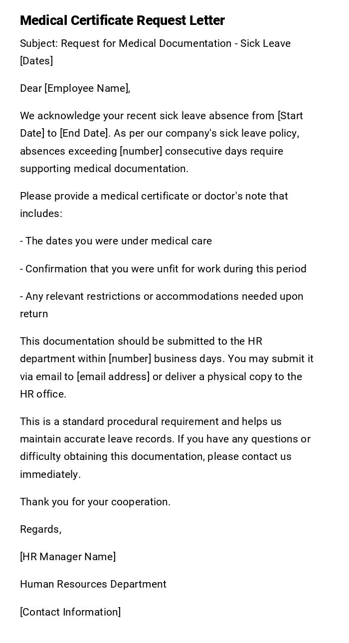 Medical Certificate Request Letter Medical Certificate Request Letter