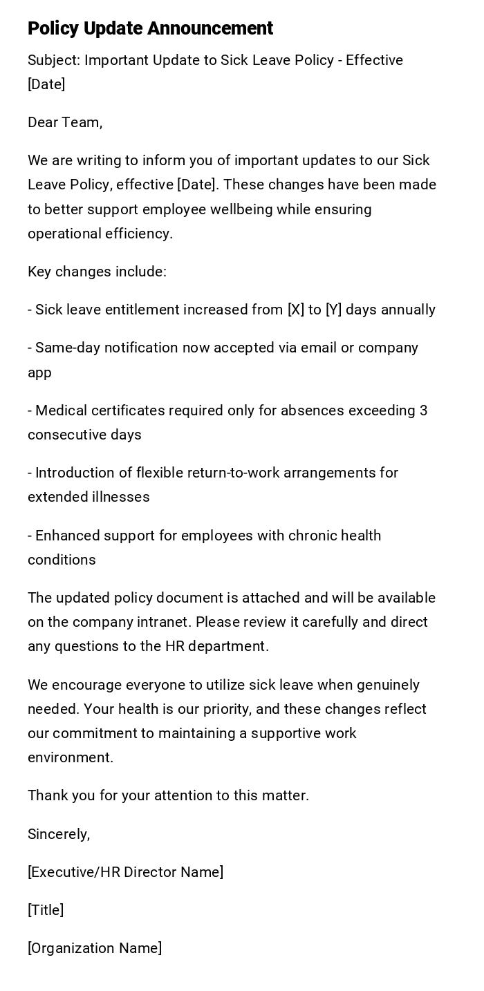 Policy Update Announcement Policy Update Announcement