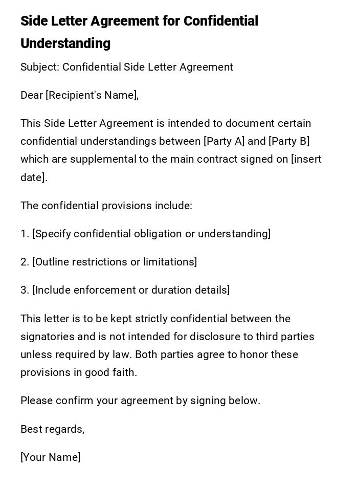 Side Letter Agreement for Confidential Understanding Side Letter Agreement for Confidential Understanding