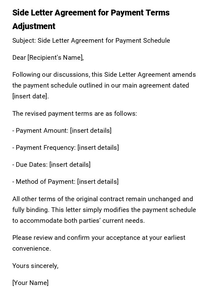 Side Letter Agreement for Payment Terms Adjustment Side Letter Agreement for Payment Terms Adjustment