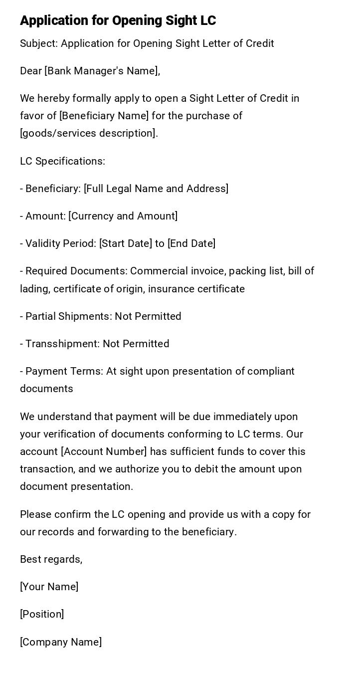 Application for Opening Sight LC Application for Opening Sight LC