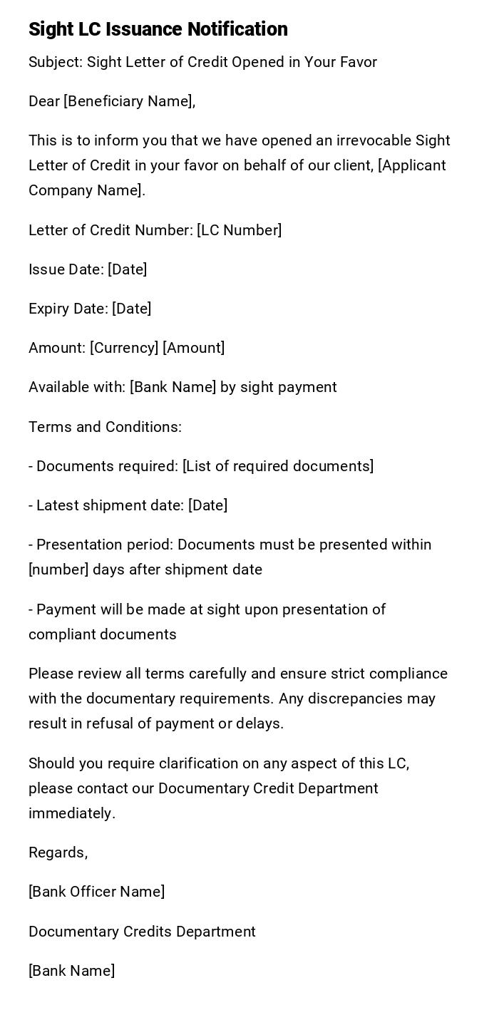 Sight LC Issuance Notification Sight LC Issuance Notification