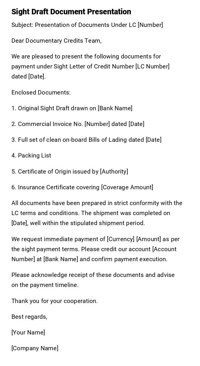 Sight Draft Document Presentation Sight Draft Document Presentation