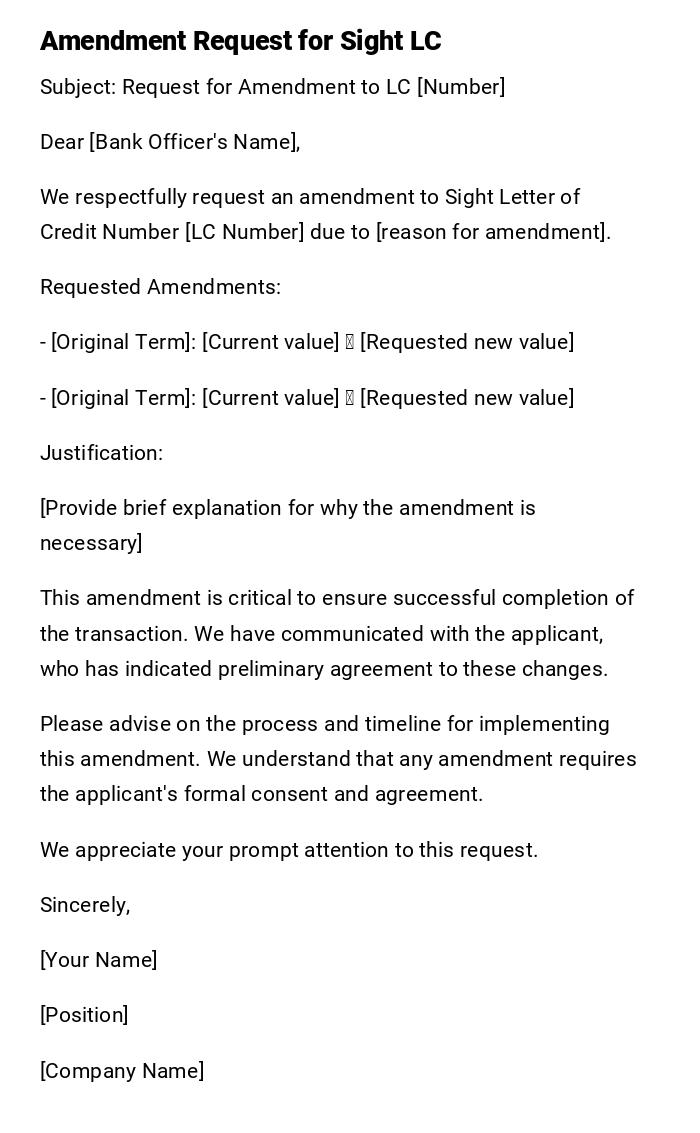 Amendment Request for Sight LC Amendment Request for Sight LC