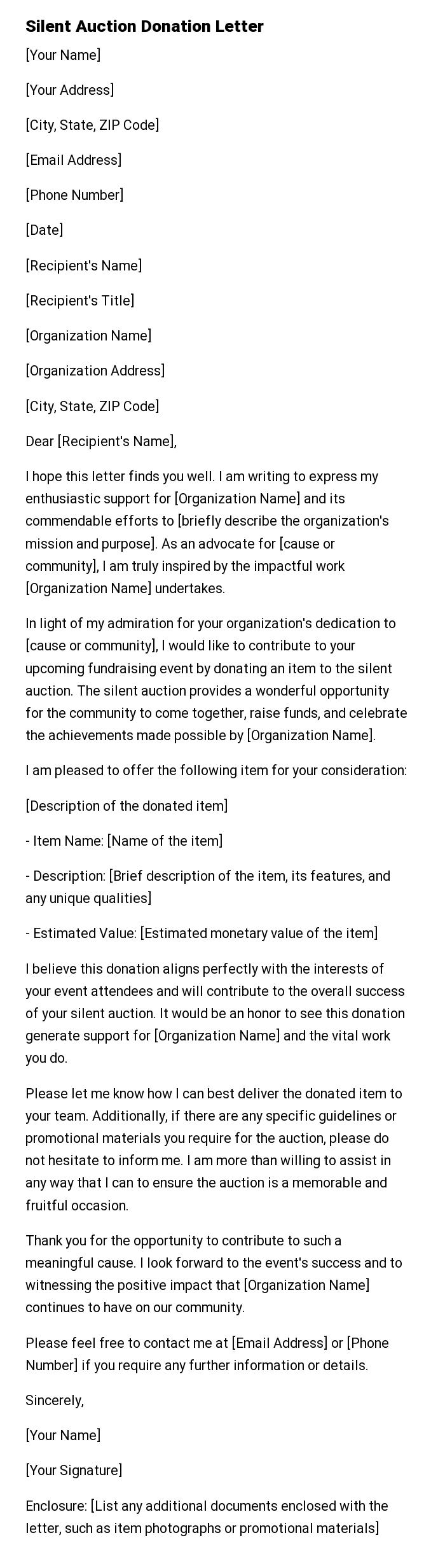Silent Auction Donation Letter