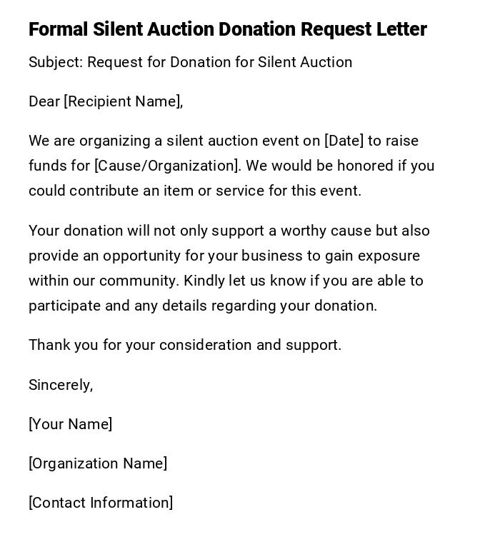 Formal Silent Auction Donation Request Letter Formal Silent Auction Donation Request Letter